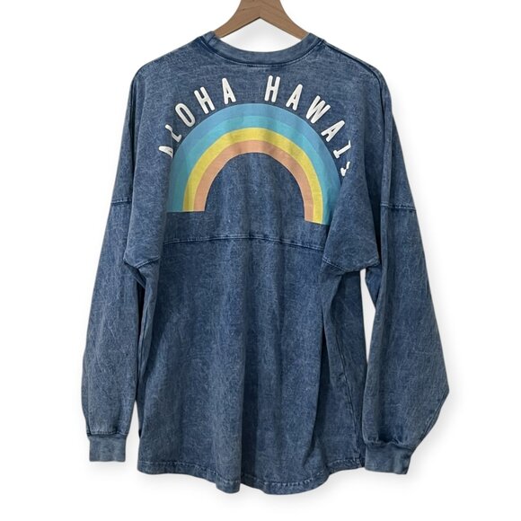 Spirit Jersey Hawaii Aloha Rainbow Blue Acid Wash Long Sleeve Shirt Adult L USA - Picture 2 of 8